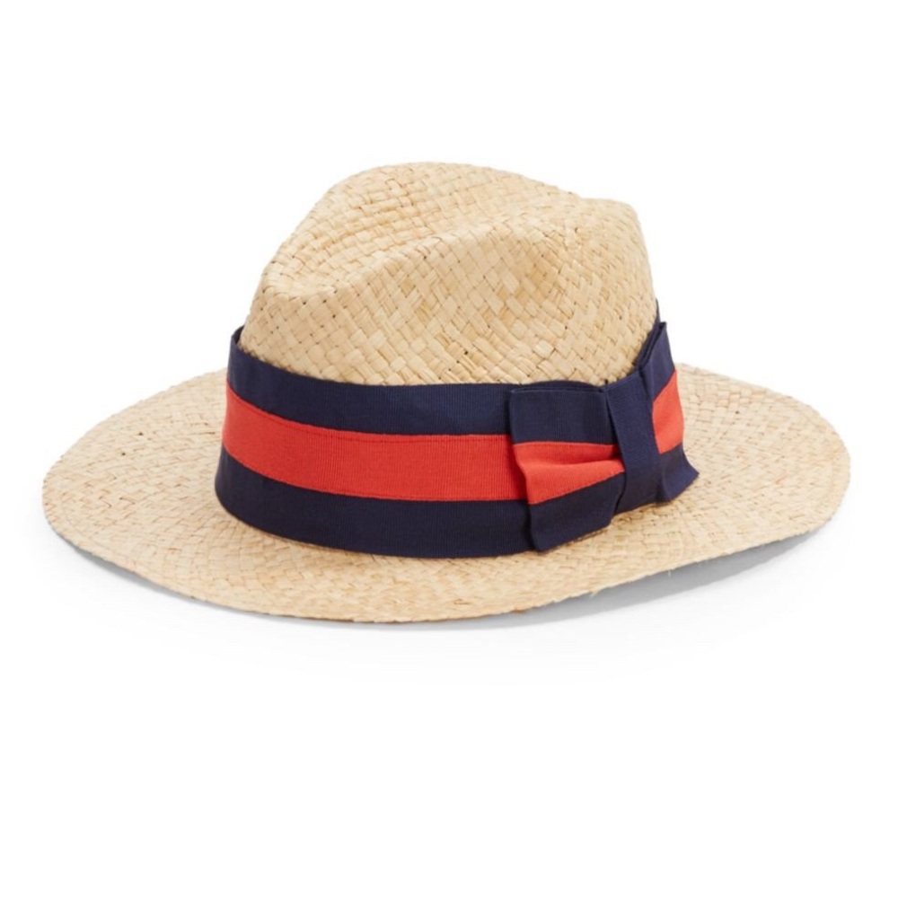 Said Fifth Straw Hat with Red Blue Ribbon